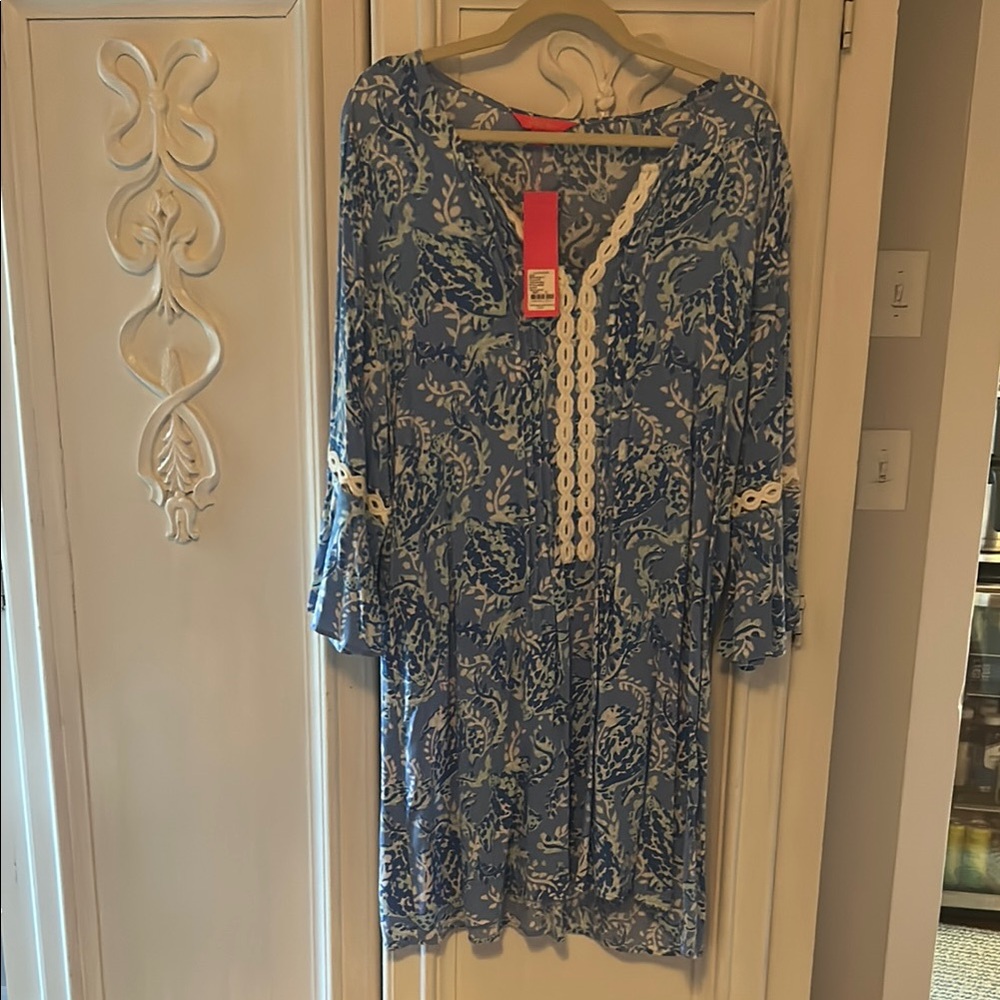 Blue and White Patterned lily Dress